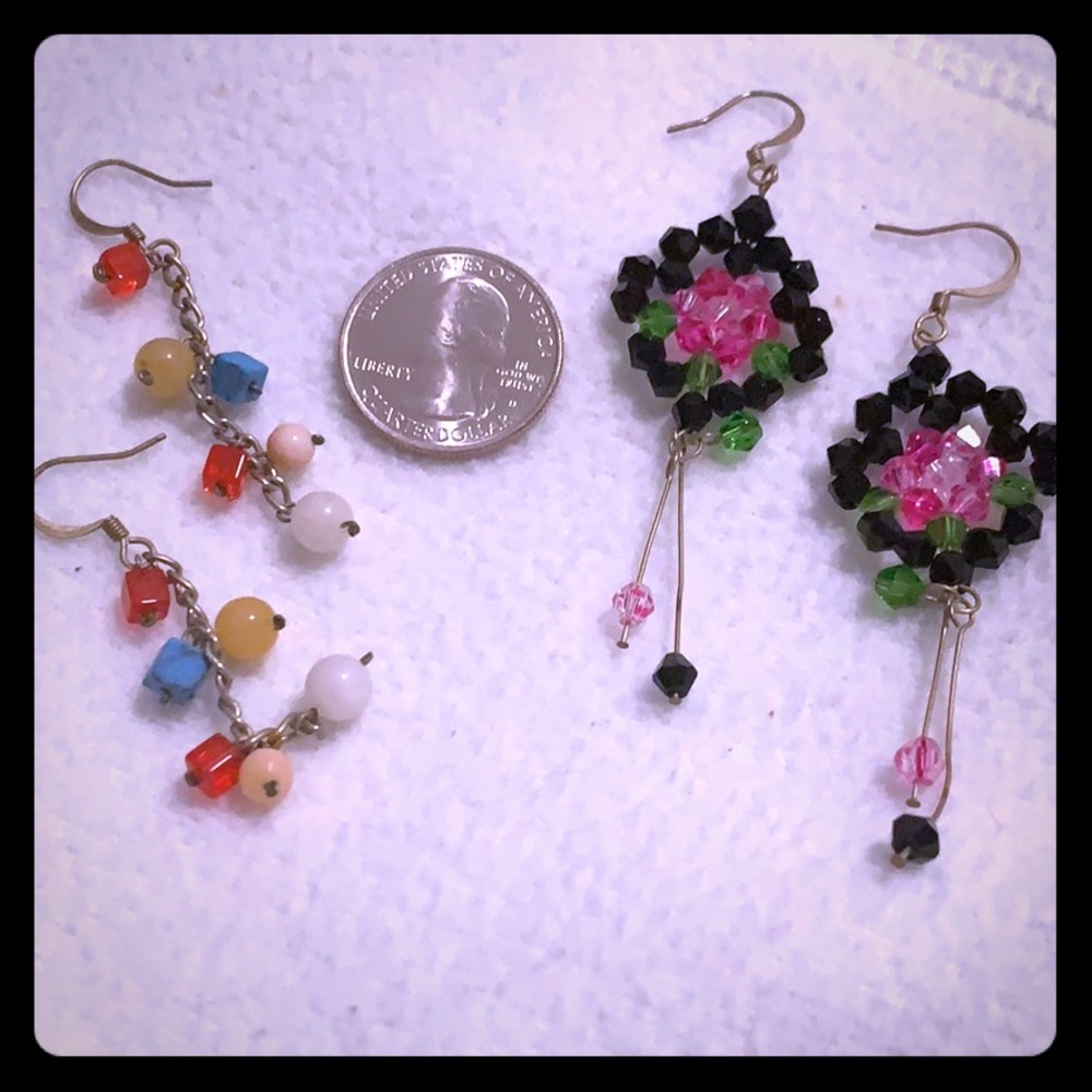 Lot of 2 stone & crystal dangle earrings